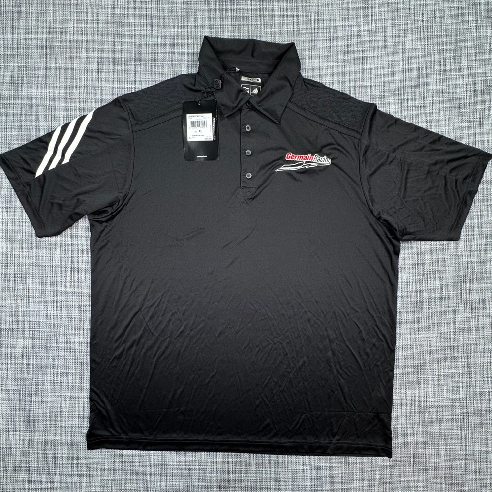 Adidas Mens XL ClimaCool All Tour Golf Polo Black Germain Racing Embroidery NWT